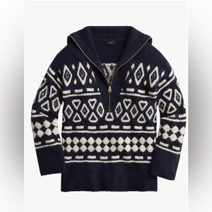 J.CREW NWT Relaxed Half Zip Merino Wool Alpaca Blend Sweater Geometric Knit S/M